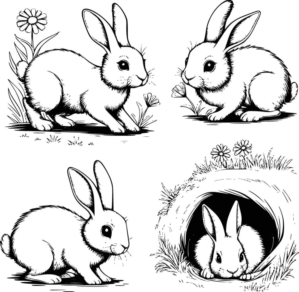 Rabbit coloring pages for kids vector
