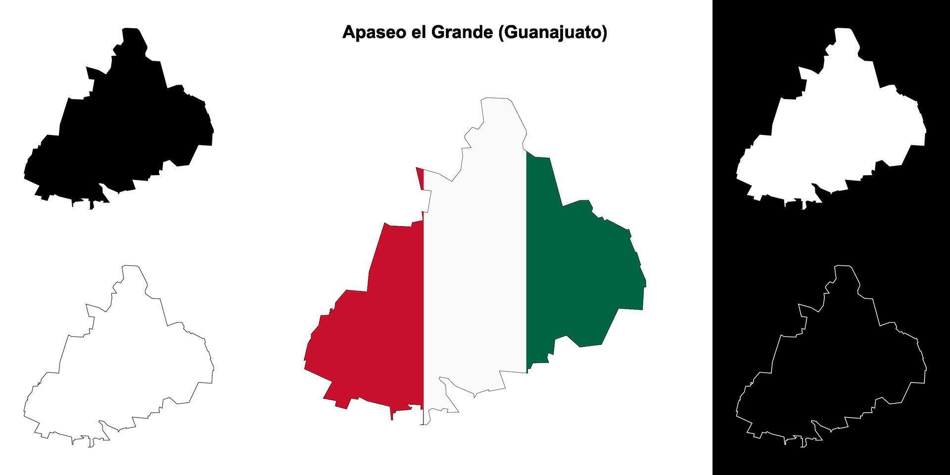 Apaseo el Grande municipality, Gunajuato outline map set vector