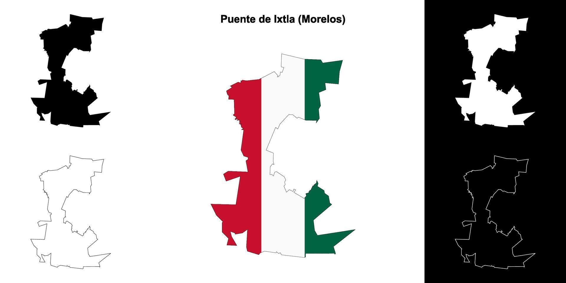 Puente de Ixtla municipality, Morelos outline map set vector