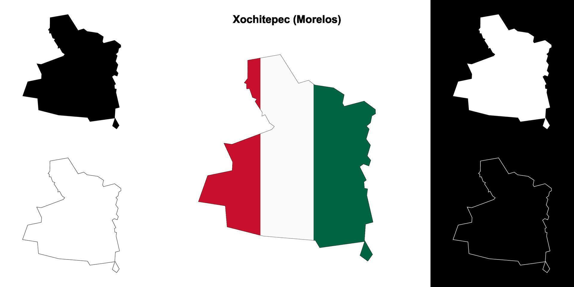 Xochitepec municipality, Morelos outline map set vector