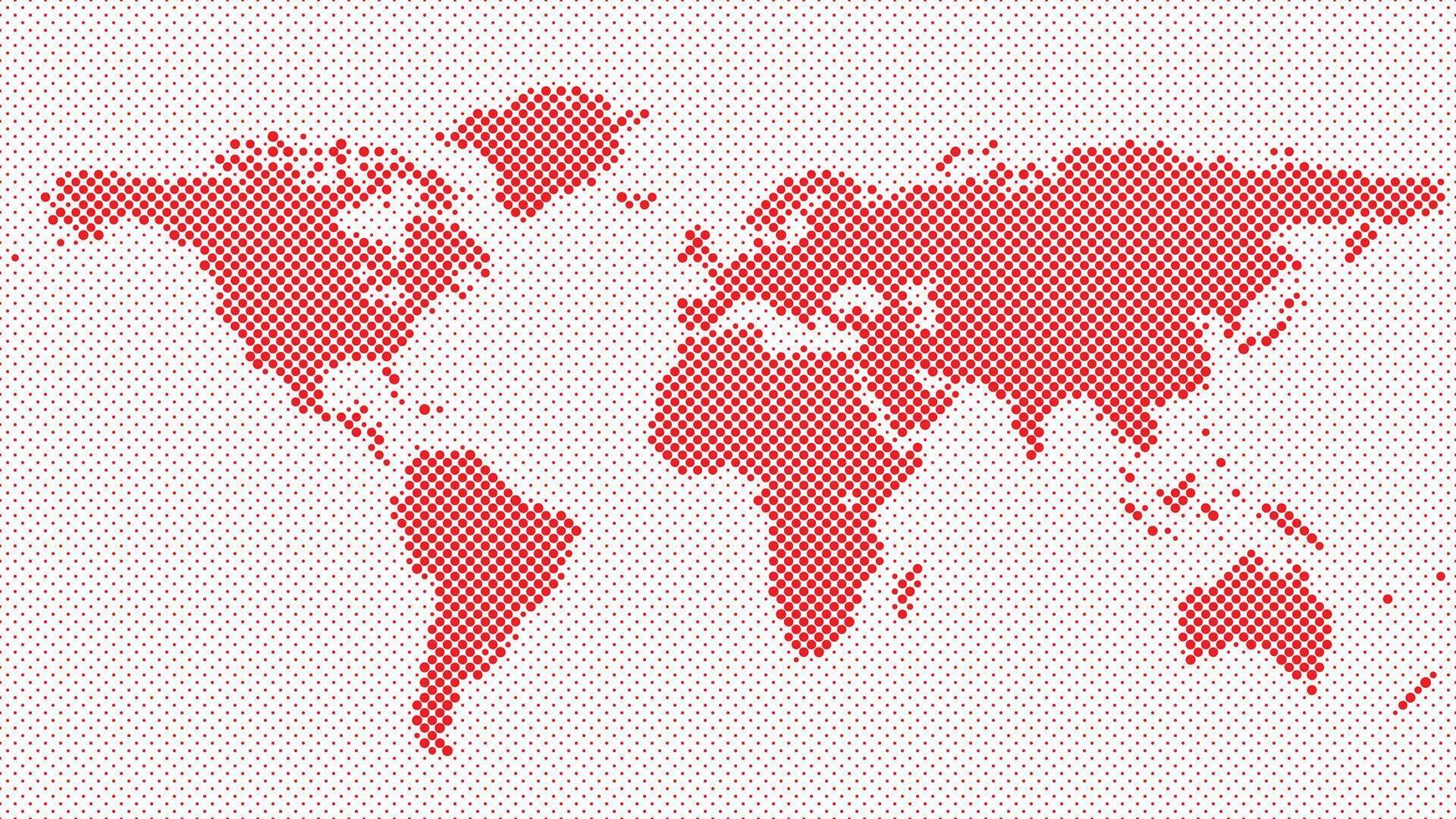 Halftone red circle pattern world map background vector