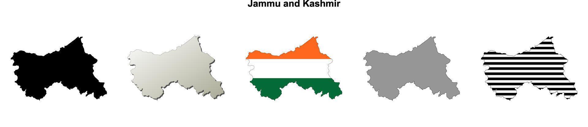 Jammu and Kashmir state blank outline map set vector