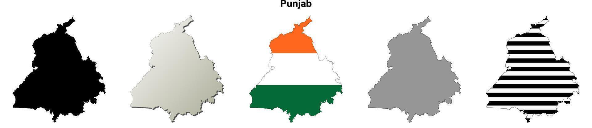 Punjab state blank outline map set vector