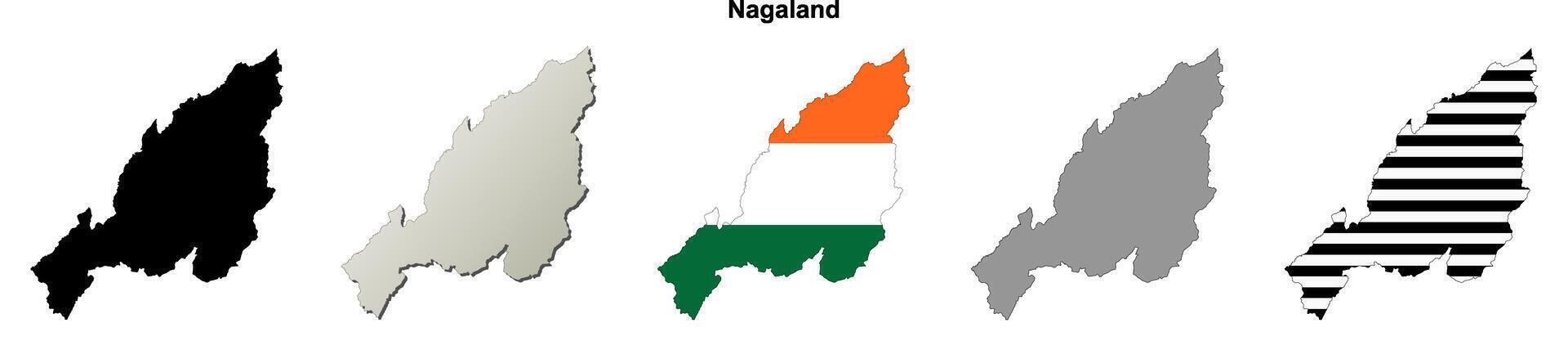 Nagaland state blank outline map set vector