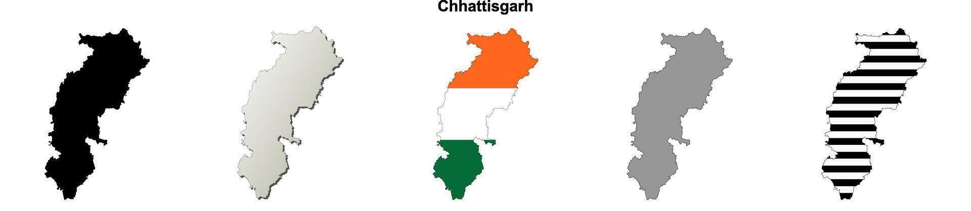 Chhattisgarh state blank outline map set vector