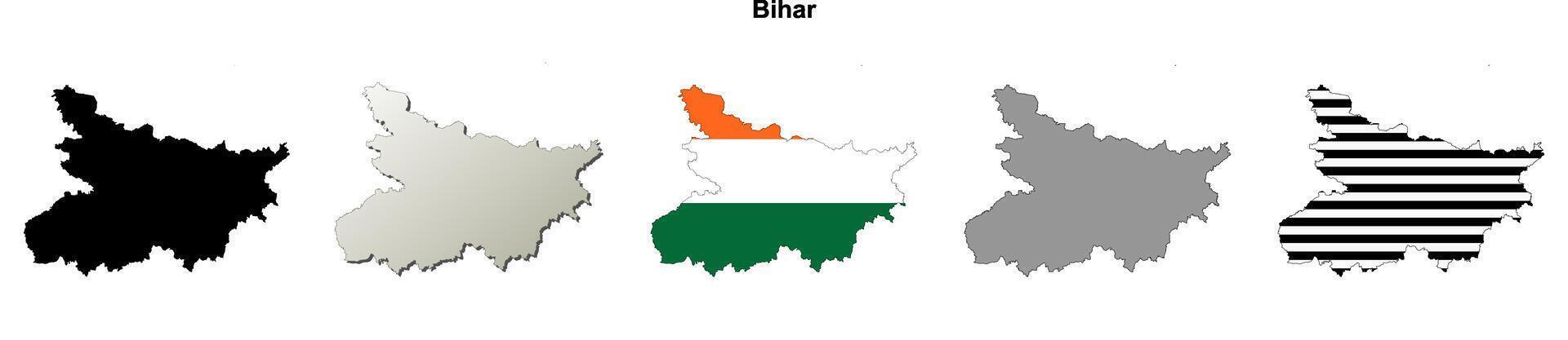Bihar state blank outline map set vector