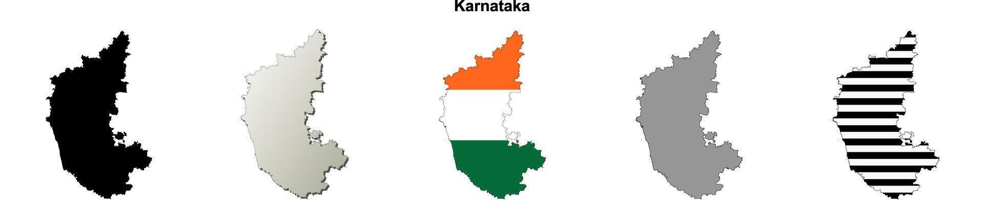 Karnataka state blank outline map set vector