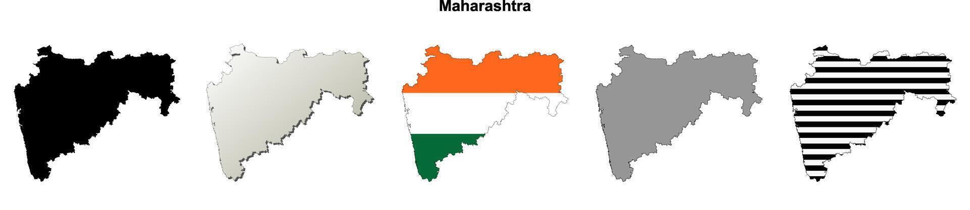 Maharashtra state blank outline map set vector