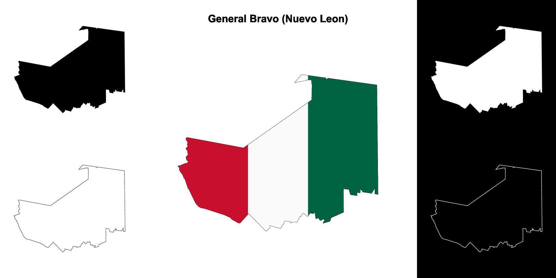 General Bravo municipality, Nuevo Leon outline map set vector