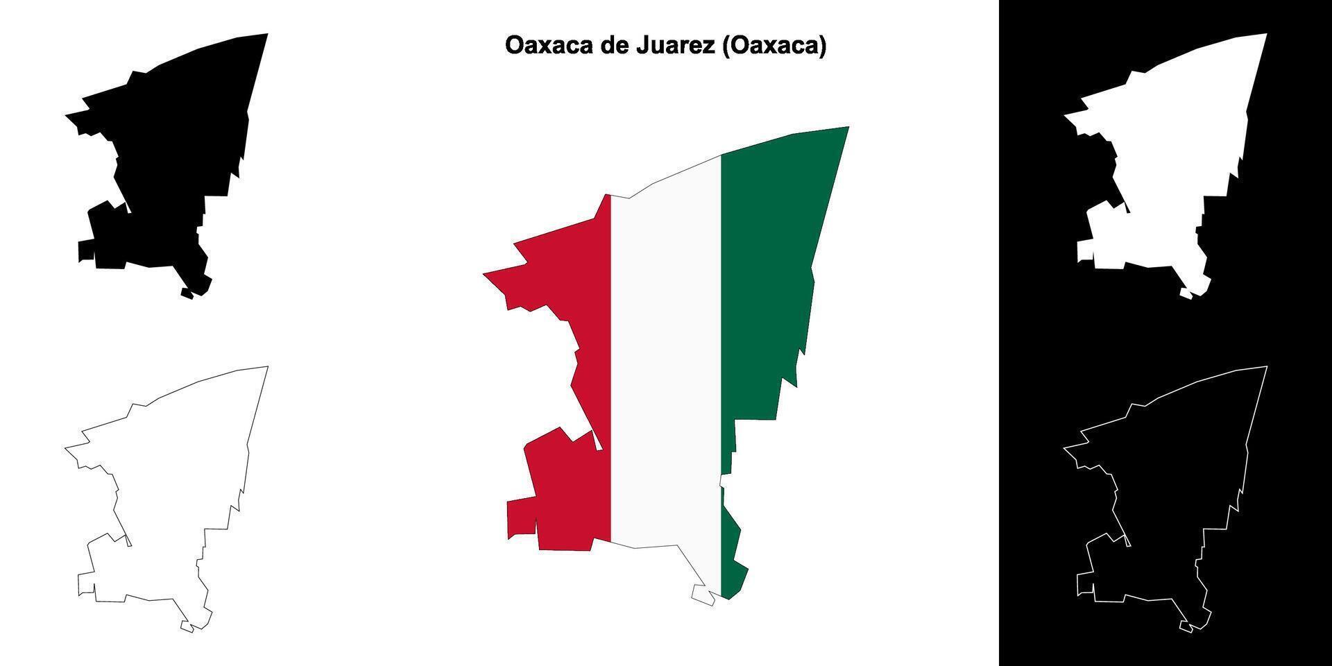 Oaxaca de Juarez municipality, Oaxaca outline map set vector