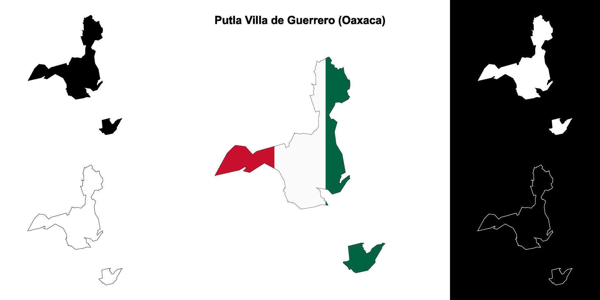 Putla Villa de Guerrero municipality, Oaxaca outline map set vector