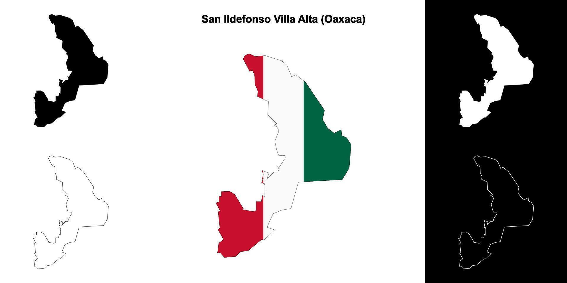 San Ildefonso Villa Alta municipality, Oaxaca outline map set vector