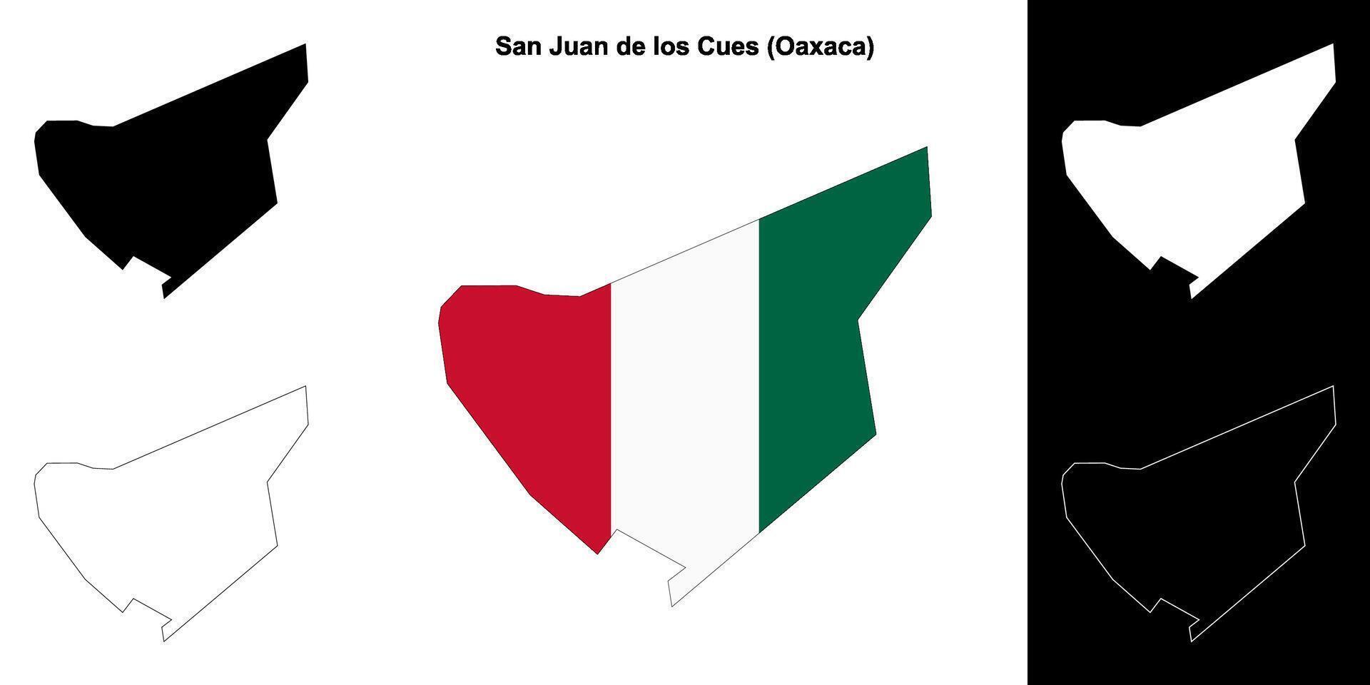 San Juan de los Cues municipality, Oaxaca outline map set vector