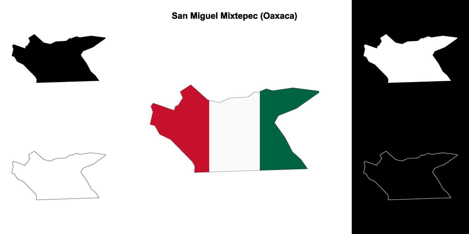 San Miguel Mixtepec municipality, Oaxaca outline map set vector