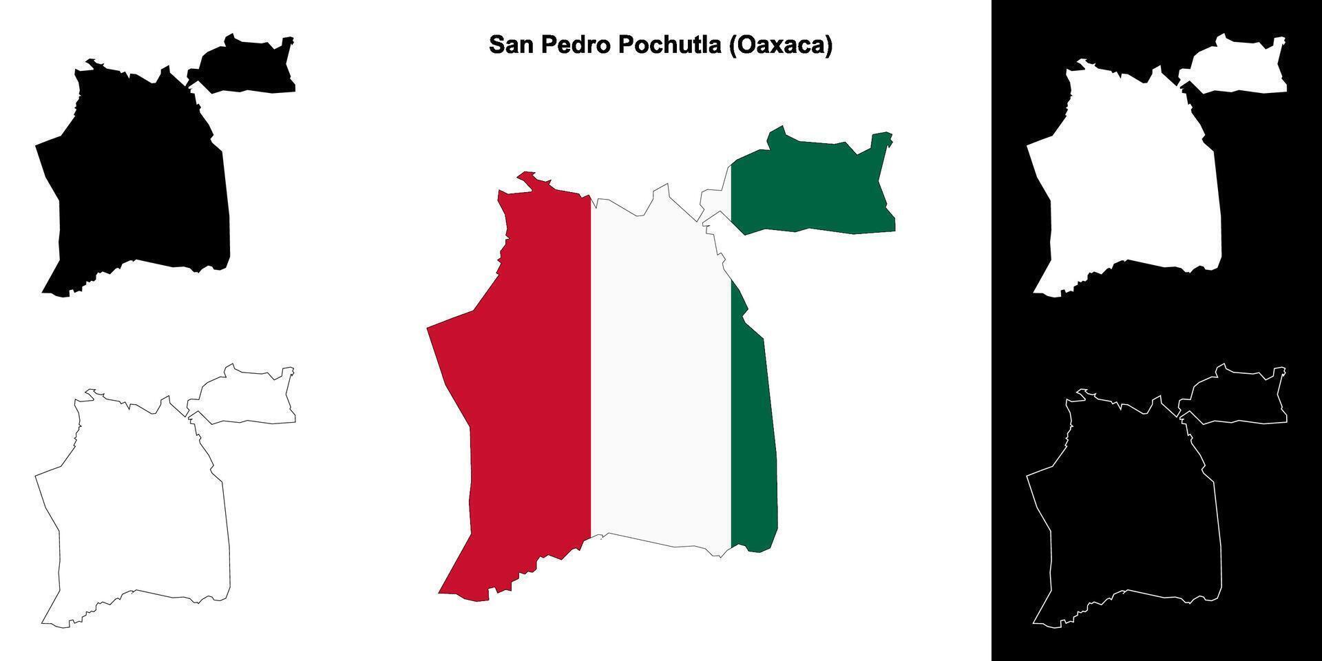 San Pedro Pochutla municipality, Oaxaca outline map set vector