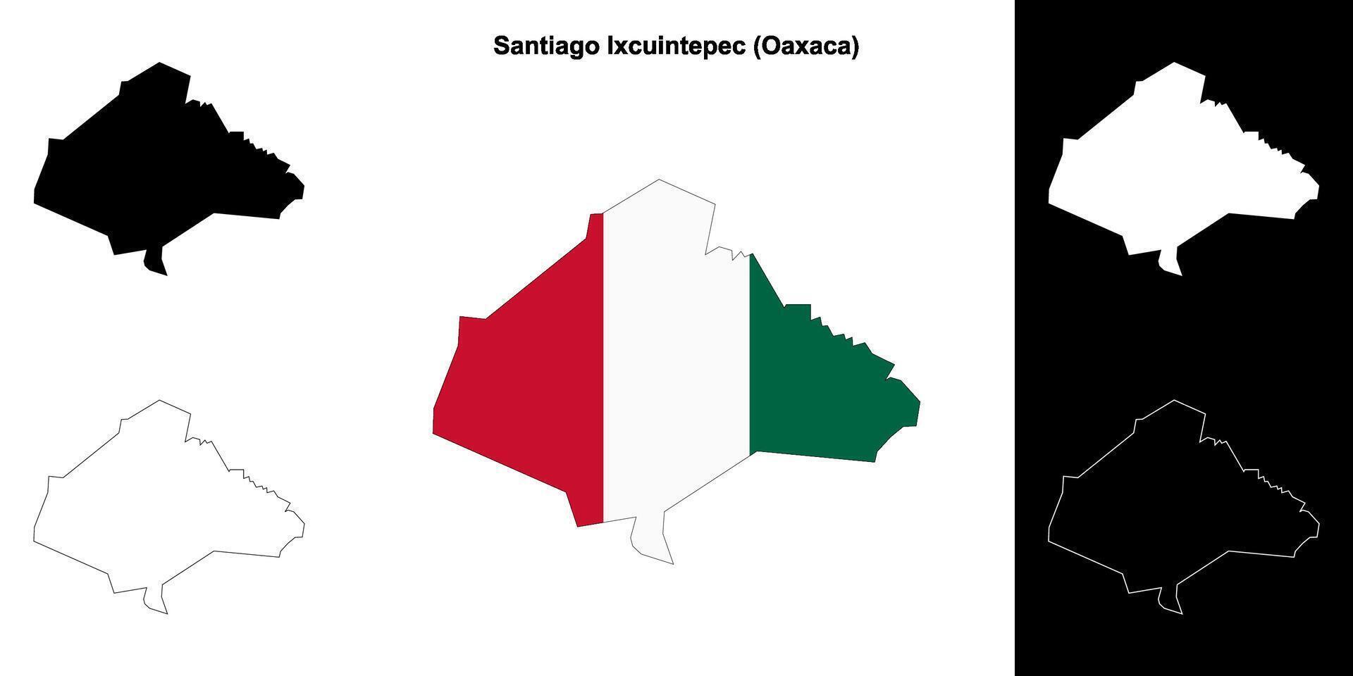 Santiago Ixcuintepec municipality, Oaxaca outline map set vector
