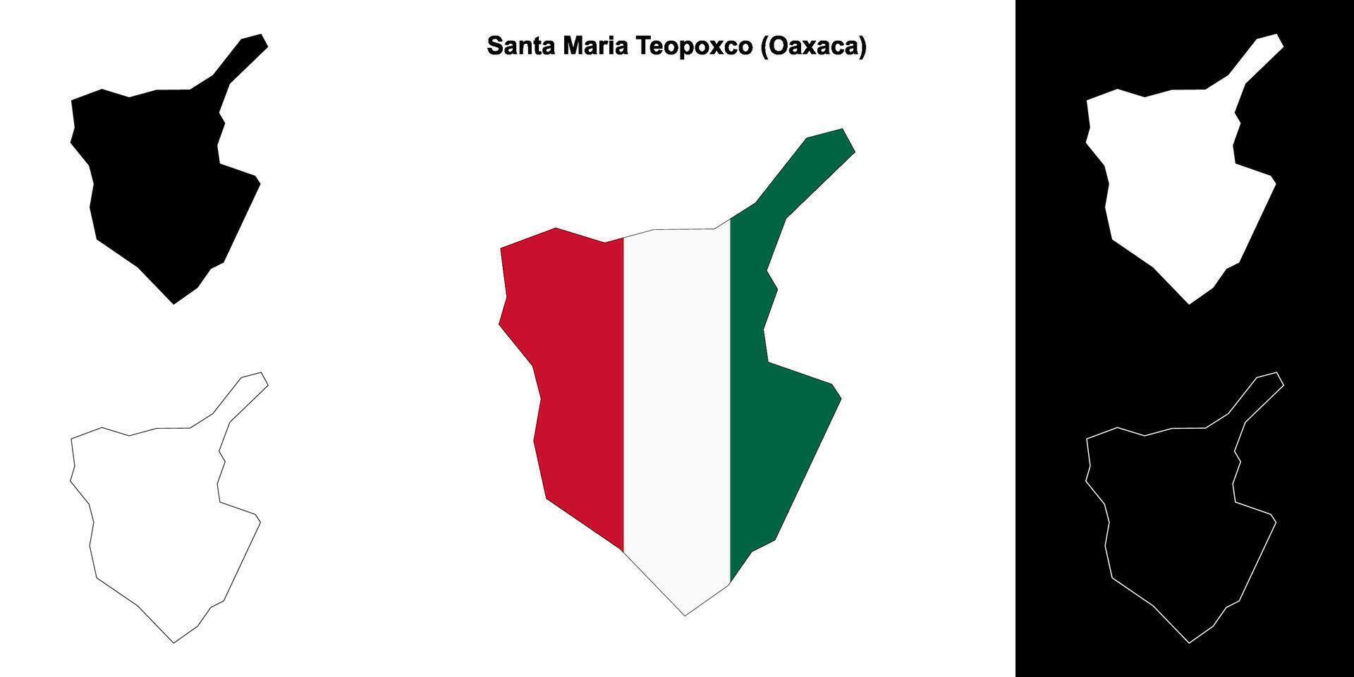Santa Maria Teopoxco municipality, Oaxaca outline map set vector