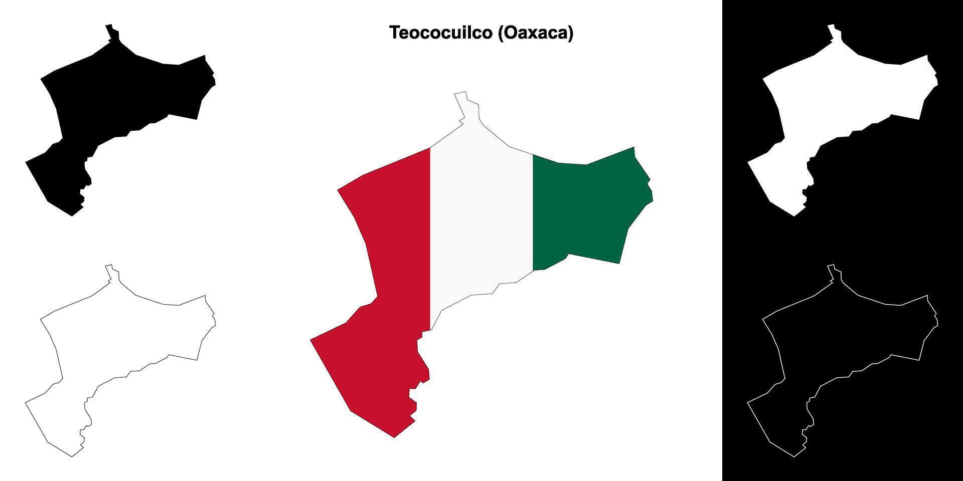 Teococuilco municipality, Oaxaca outline map set vector