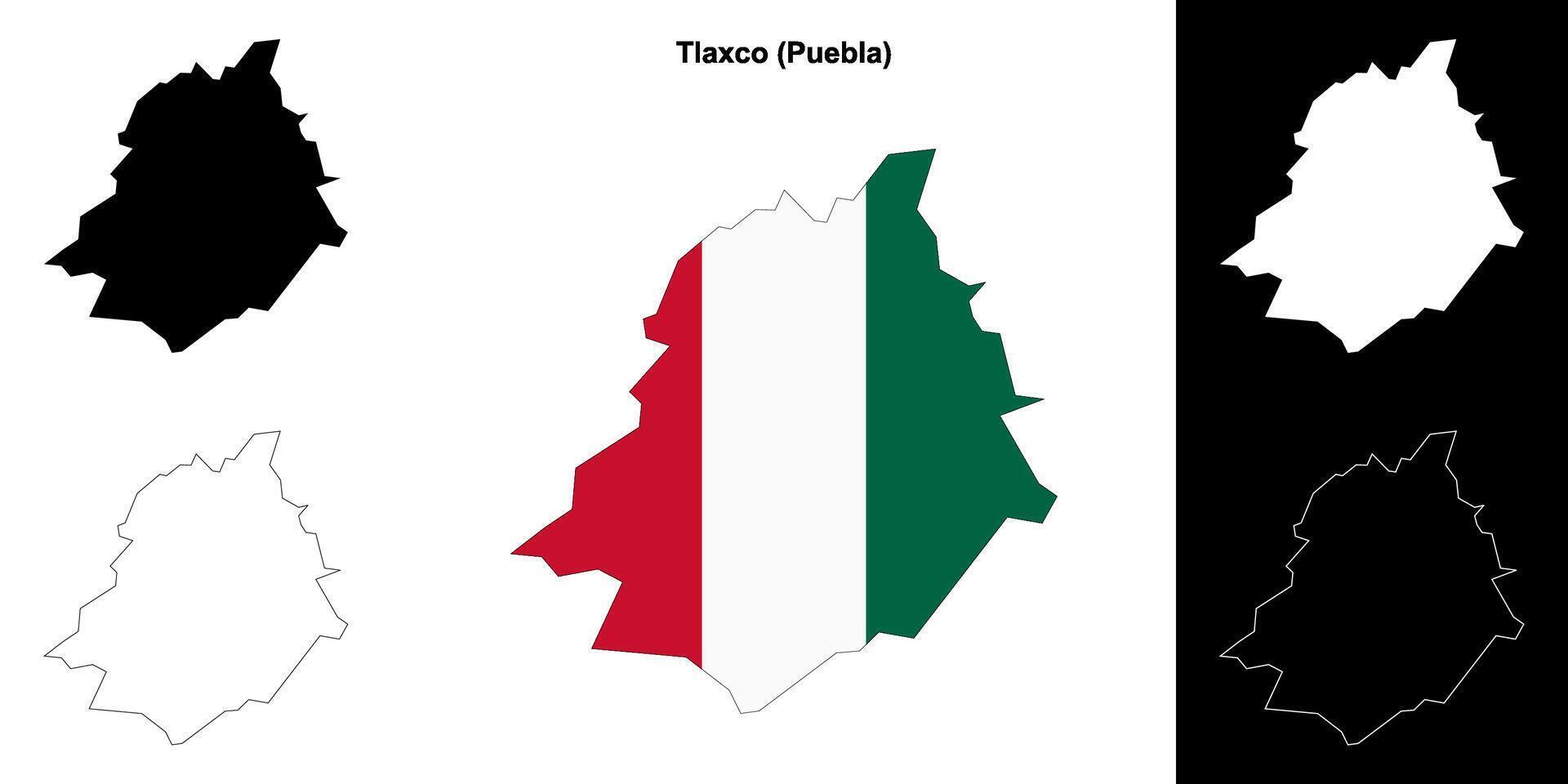 Tlaxco municipality, Puebla outline map set vector