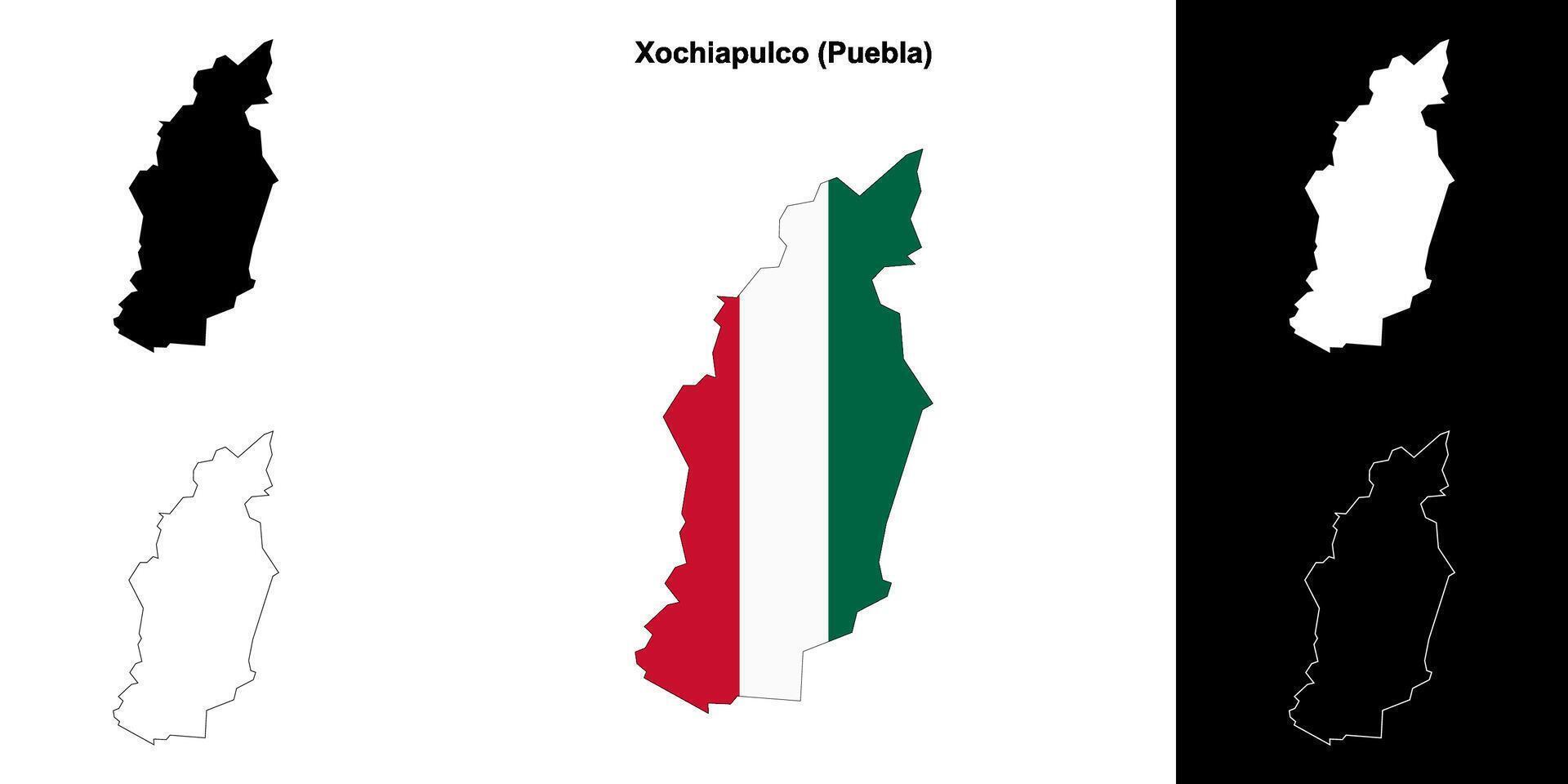 Xochiapulco municipality, Puebla outline map set vector