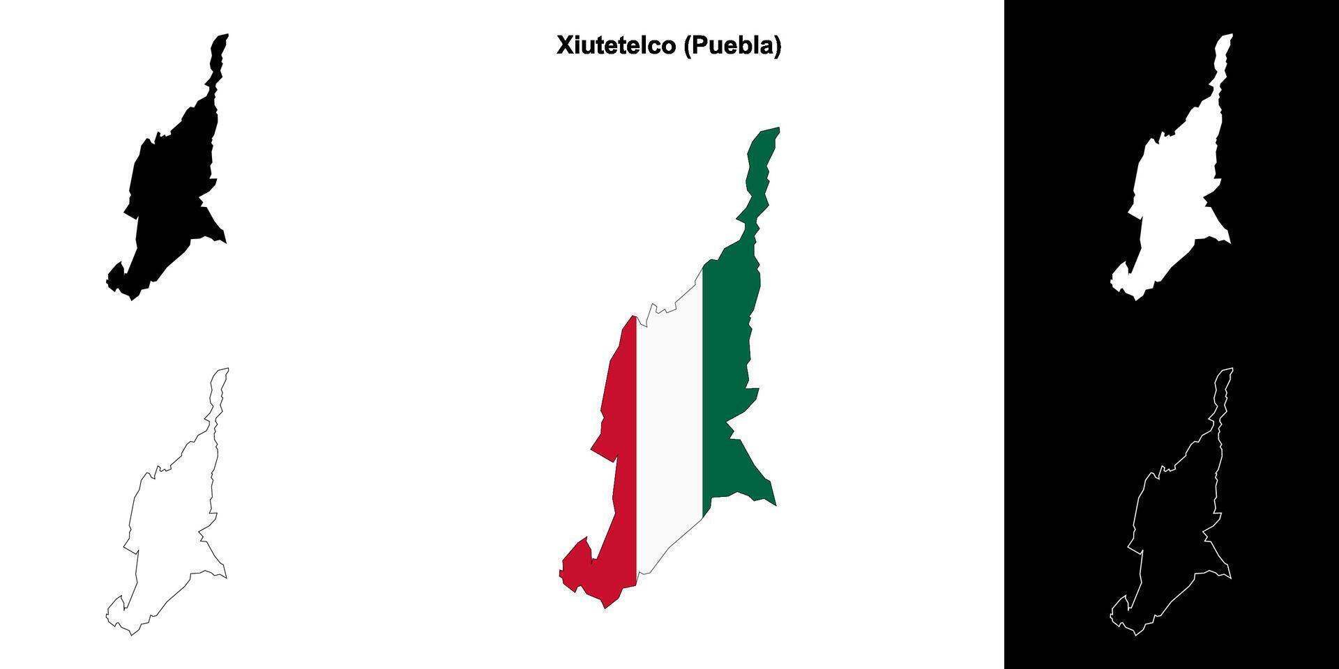 Xiutetelco municipality, Puebla outline map set vector