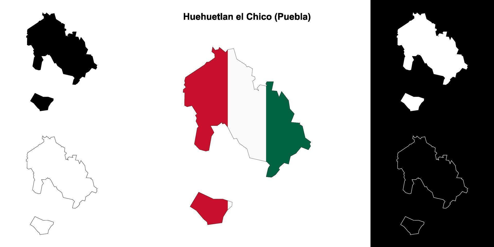 Huehuetlan el Chico municipality, Puebla outline map set vector