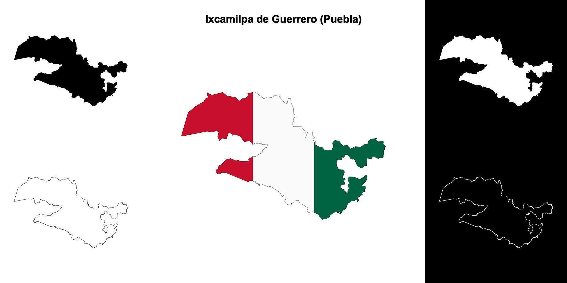 Ixcamilpa de Guerrero municipality, Puebla outline map set vector