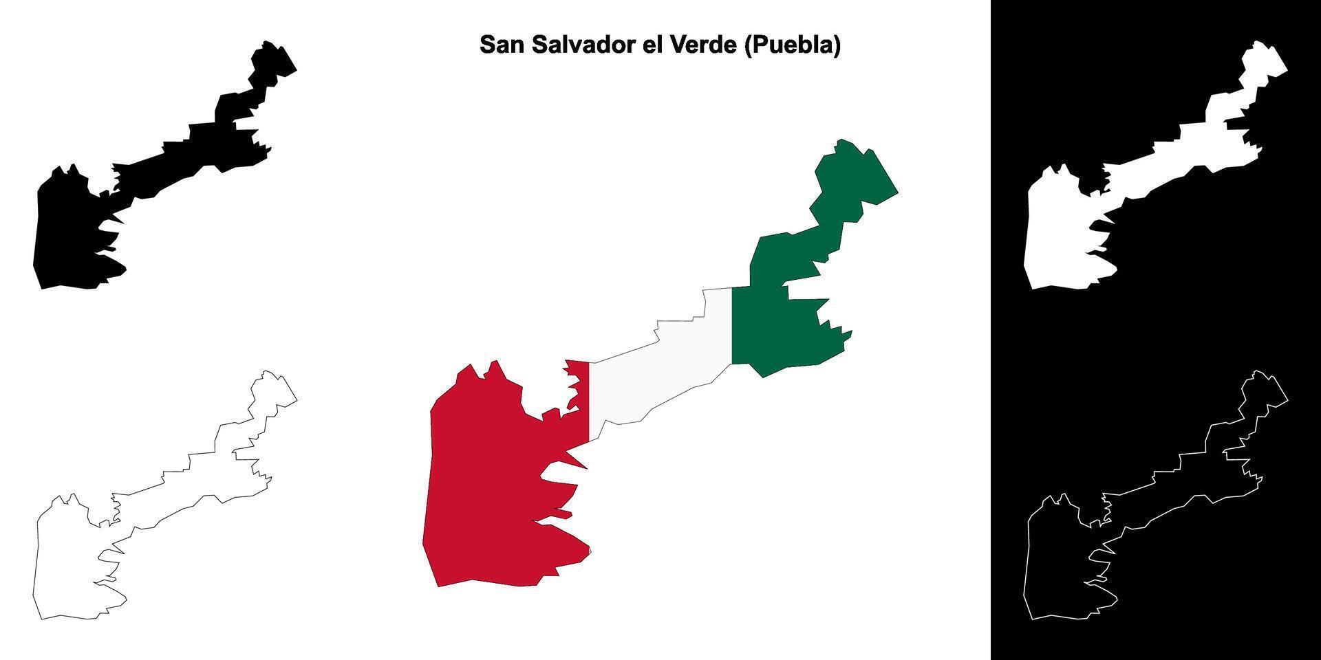 San Salvador el Verde municipality, Puebla outline map set vector