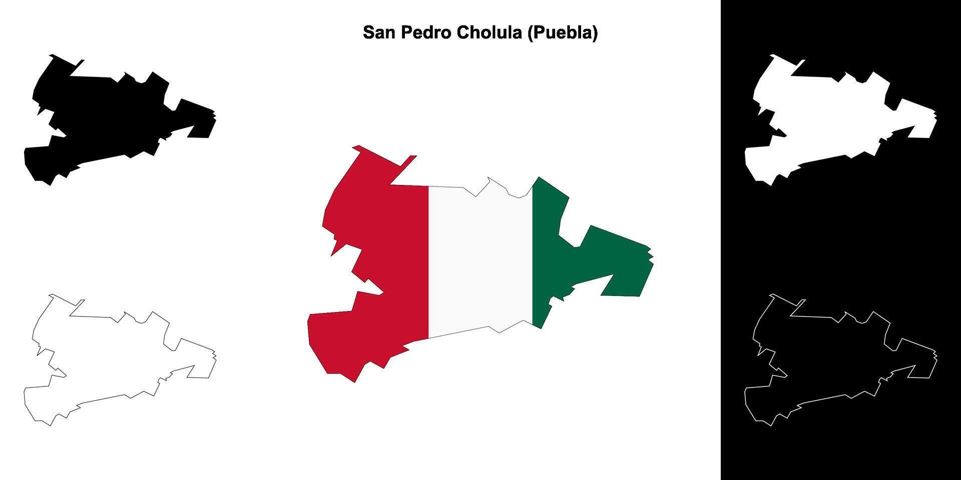 San Pedro Cholula municipality, Puebla outline map set vector