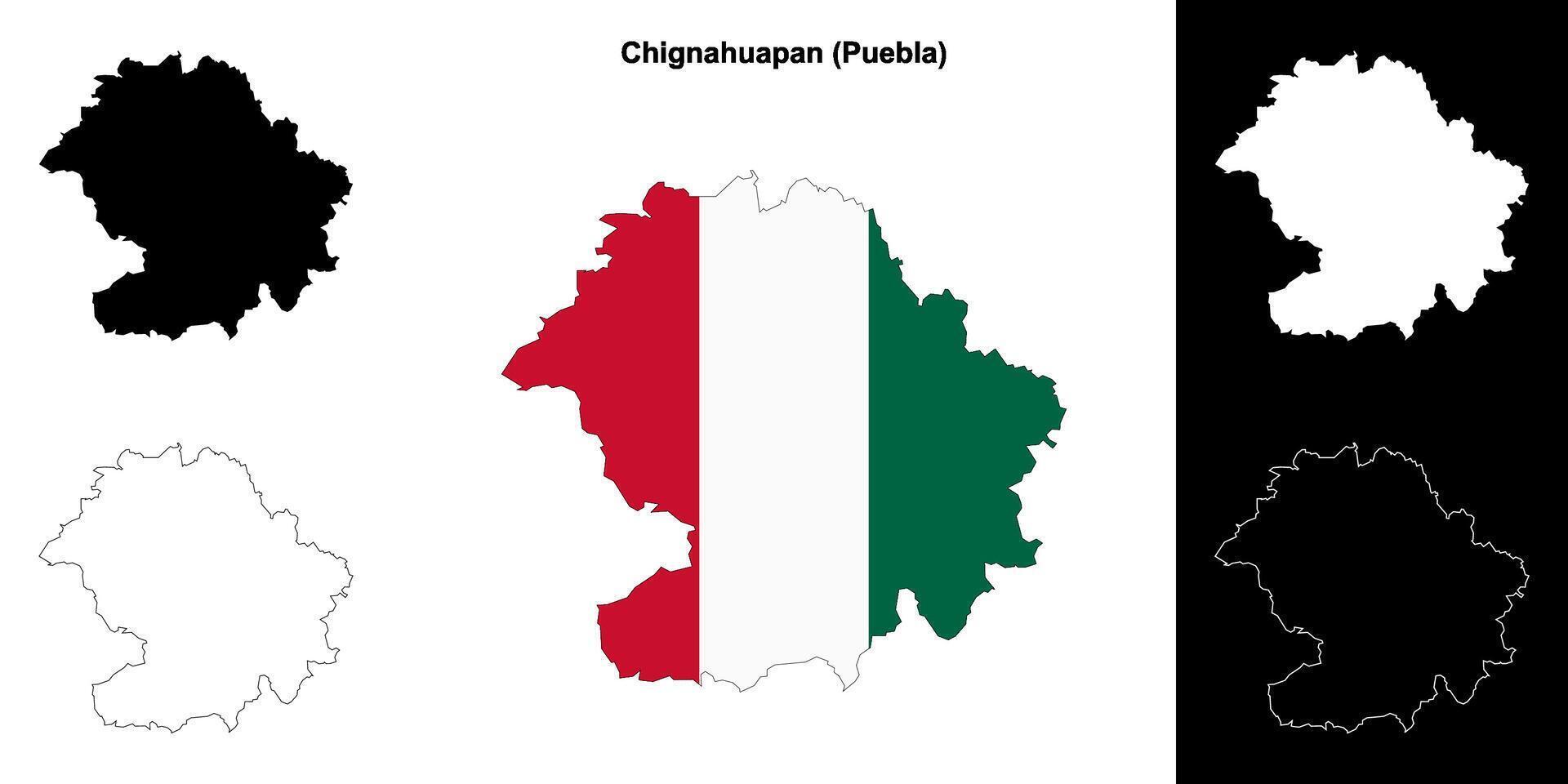 Chignahuapan municipality, Puebla outline map set vector