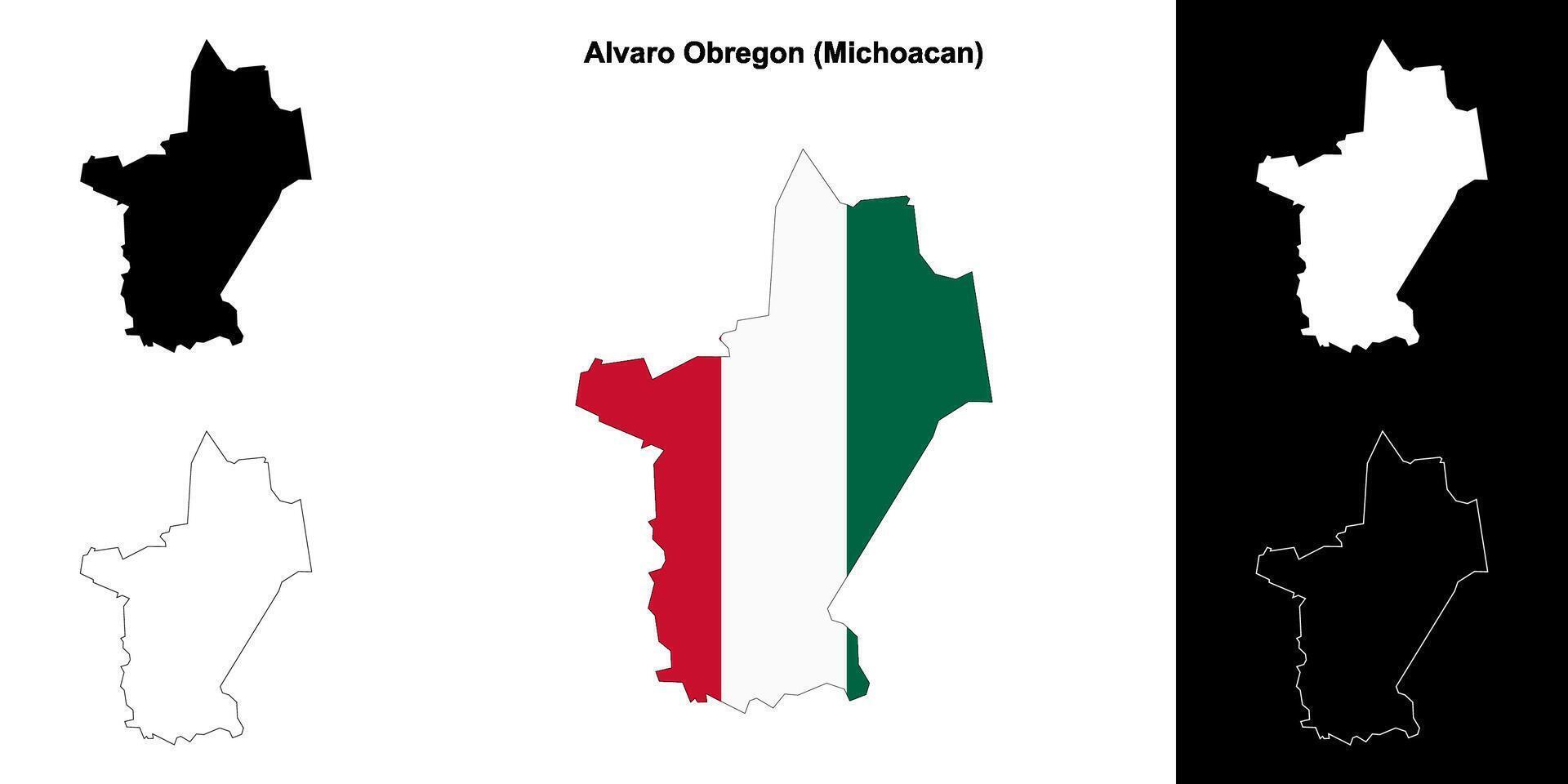 Alvaro Obregon municipality, Michoacan outline map set vector