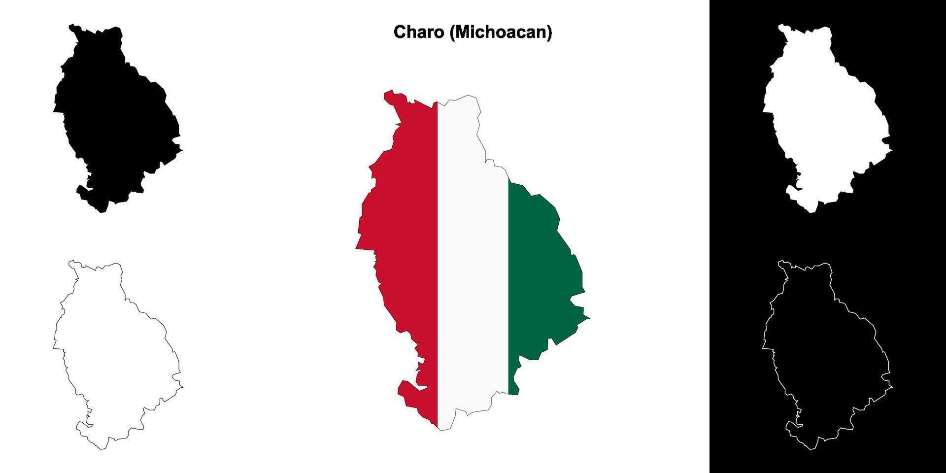 Charo municipality, Michoacan outline map set vector