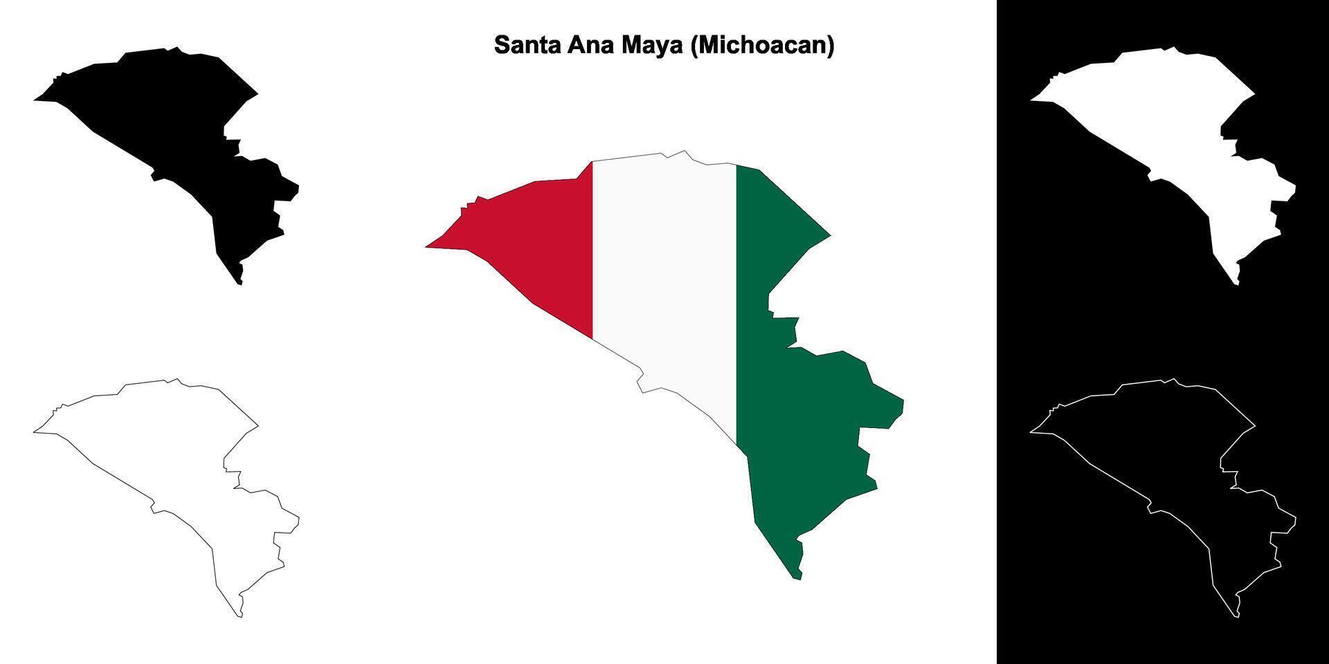 Santa Ana Maya municipality, Michoacan outline map set vector