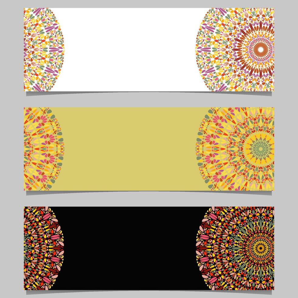 Abstract horizontal colorful floral mandala banner background set vector