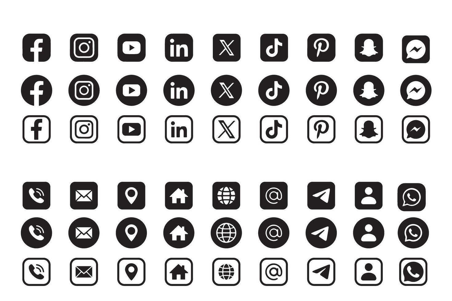Black and White Icon, Silhouette Collection of Social Media and Communication Icons vector