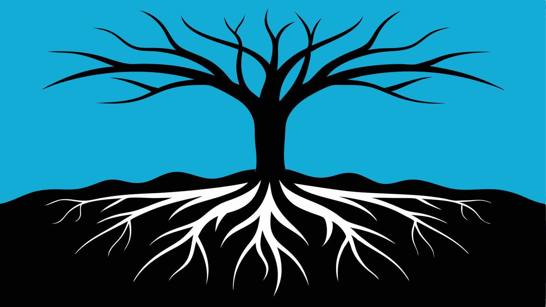 Bare Tree Silhouette With Root System vector