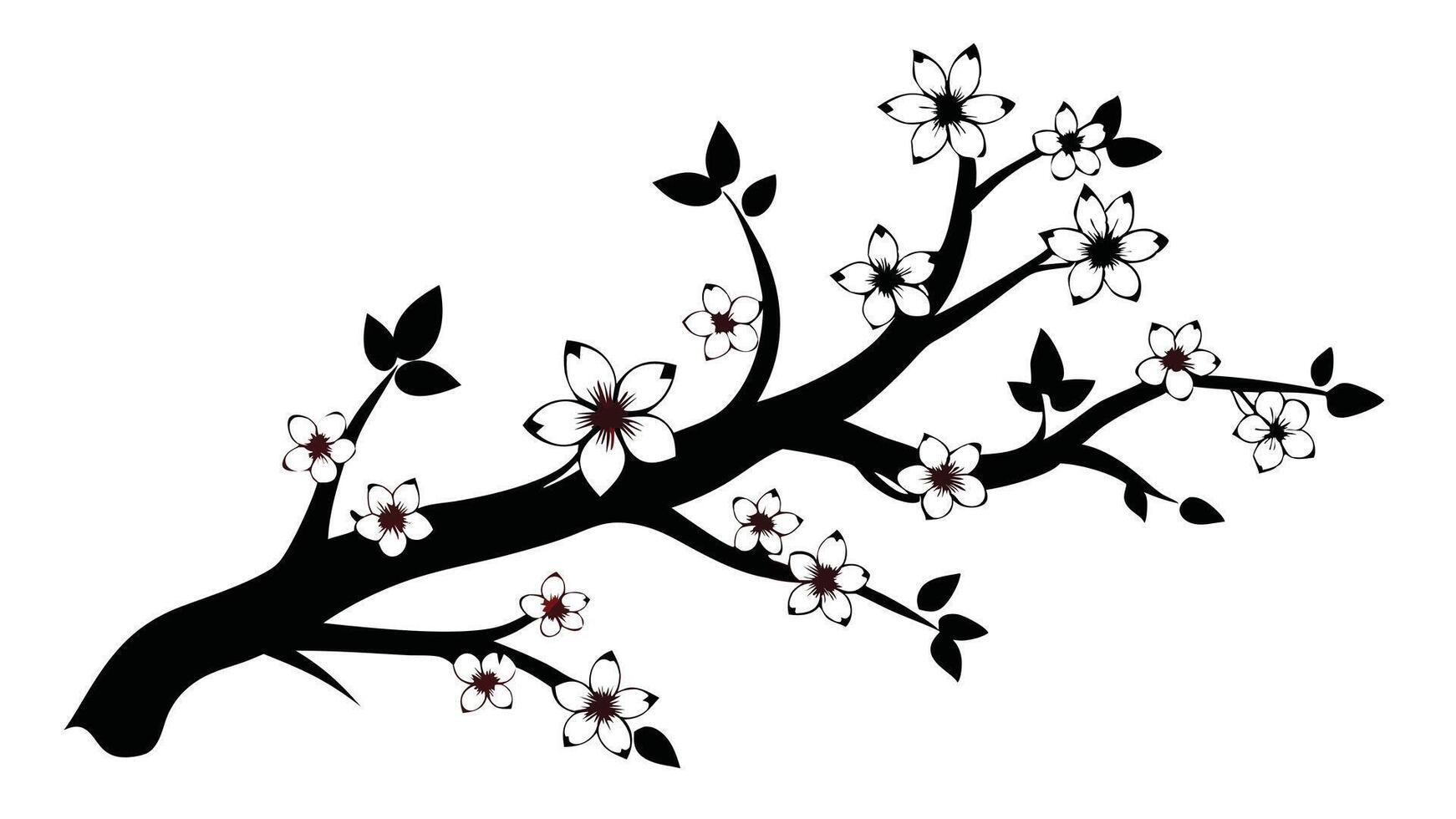 Black And White Cherry Blossom Branch vector