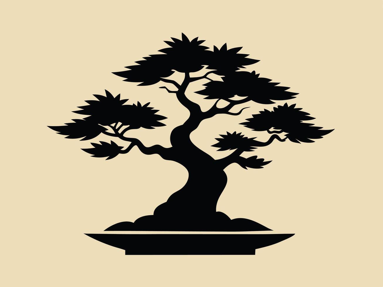 Black Bonsai Tree Silhouette Illustration vector