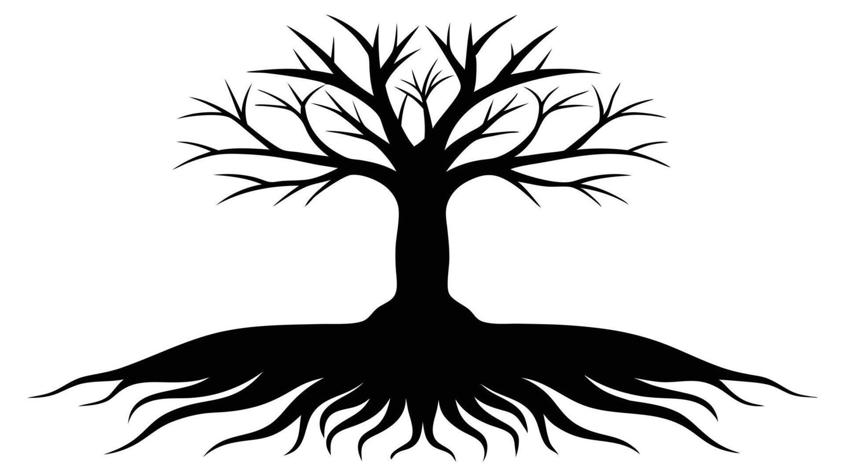 Black Silhouette Tree With Roots vector