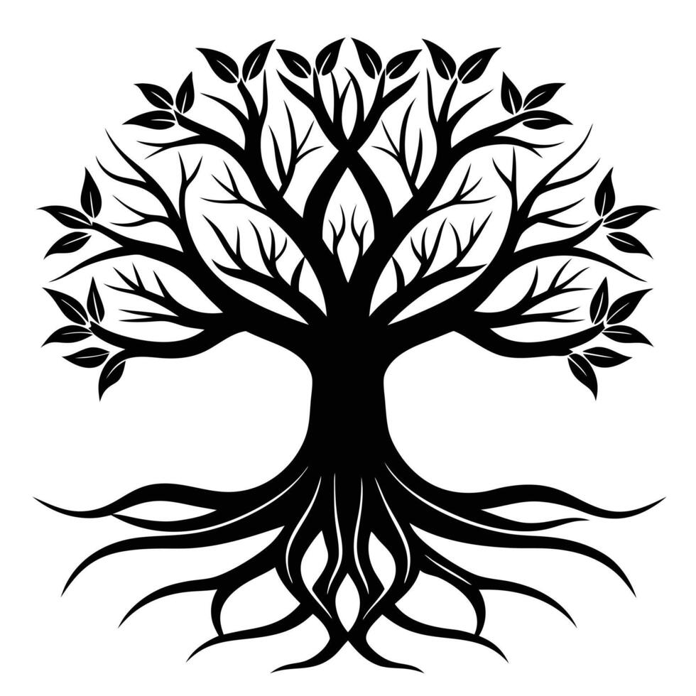 Black Tree With Roots Illustration vector