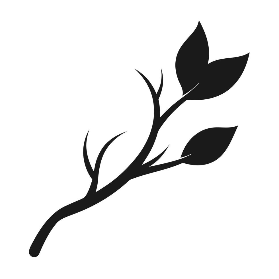 Black Branch With Leaves Silhouette vector