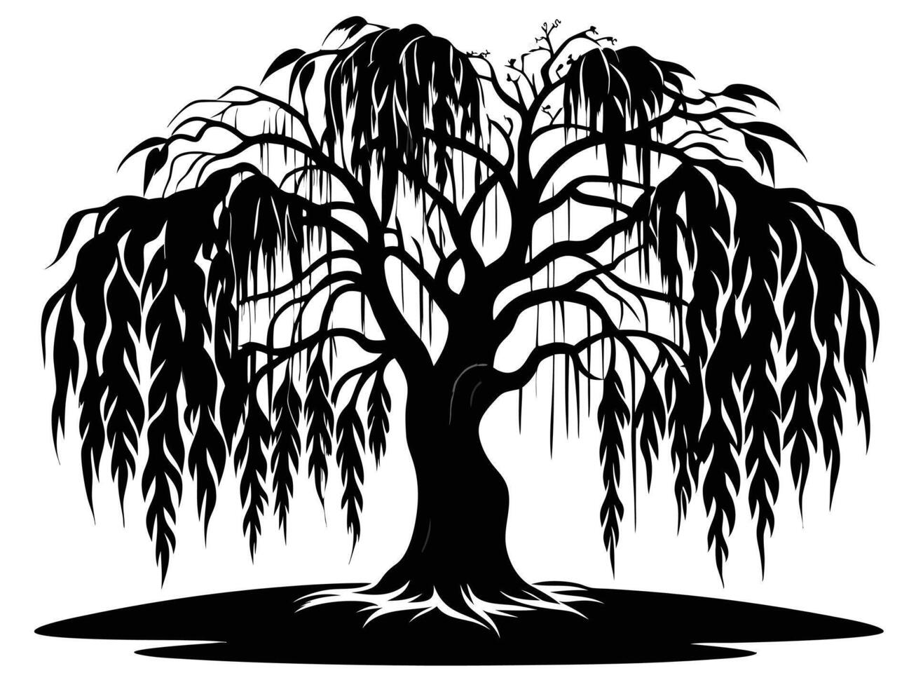 Black Weeping Willow Tree Silhouette vector