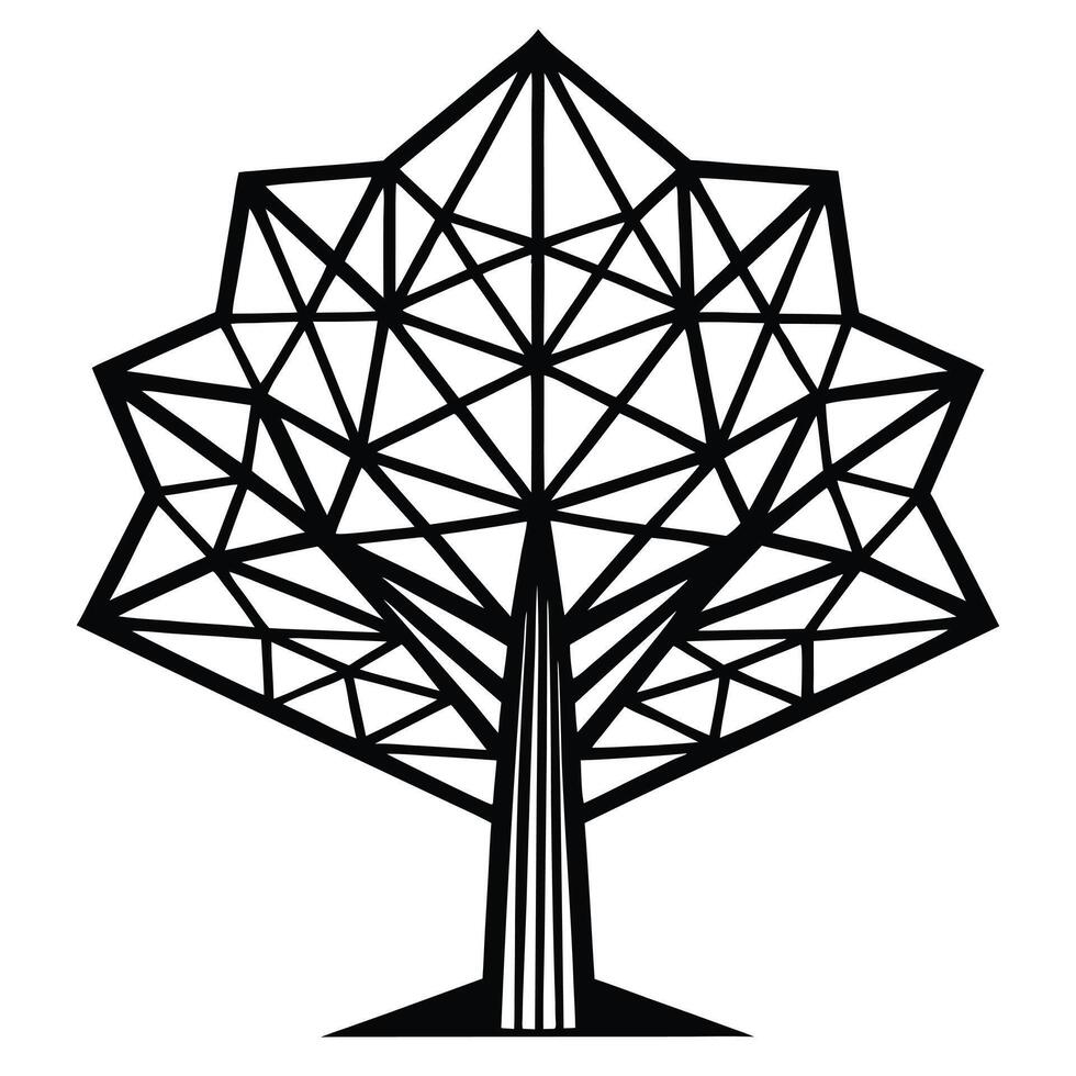 Geometric Tree Black And White Icon vector