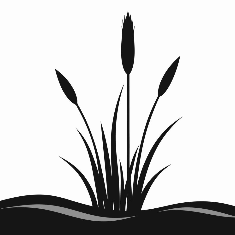 Cattails In Water Silhouette Graphic vector