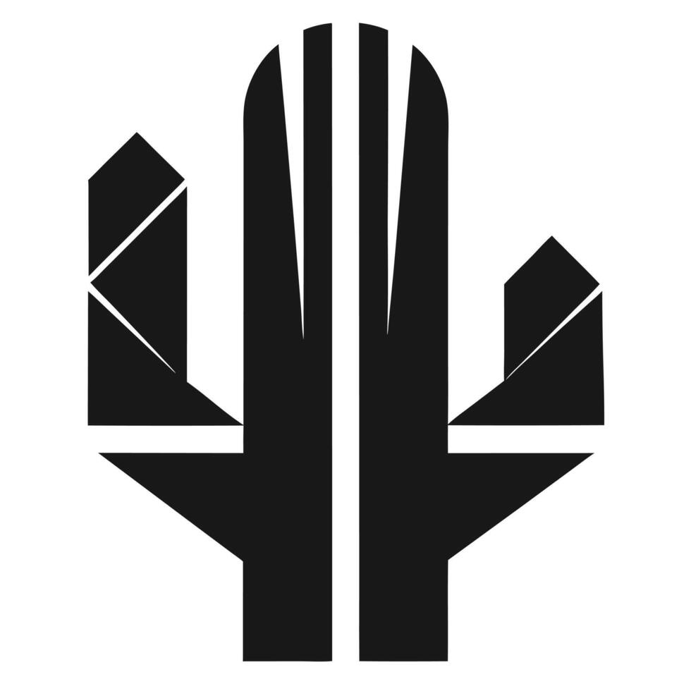 Geometric Cactus Illustration Black And White vector