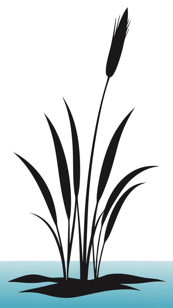 Cattail Silhouette In Pond Water vector