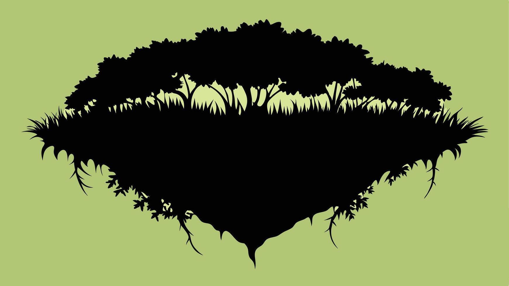 Floating Island Silhouette With Green Background vector