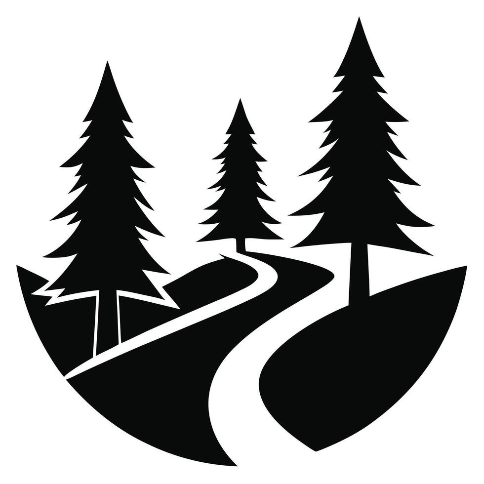 Mountain Road With Pine Trees vector
