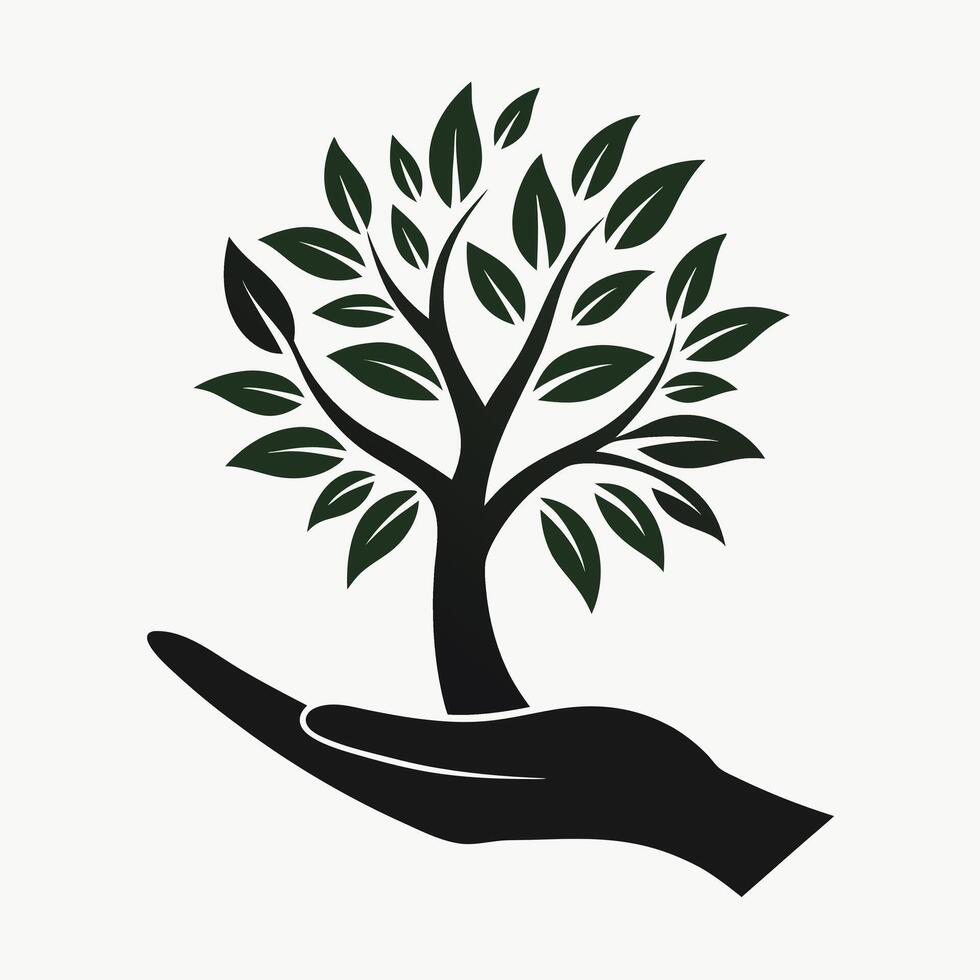 Hand Holding A Growing Tree vector