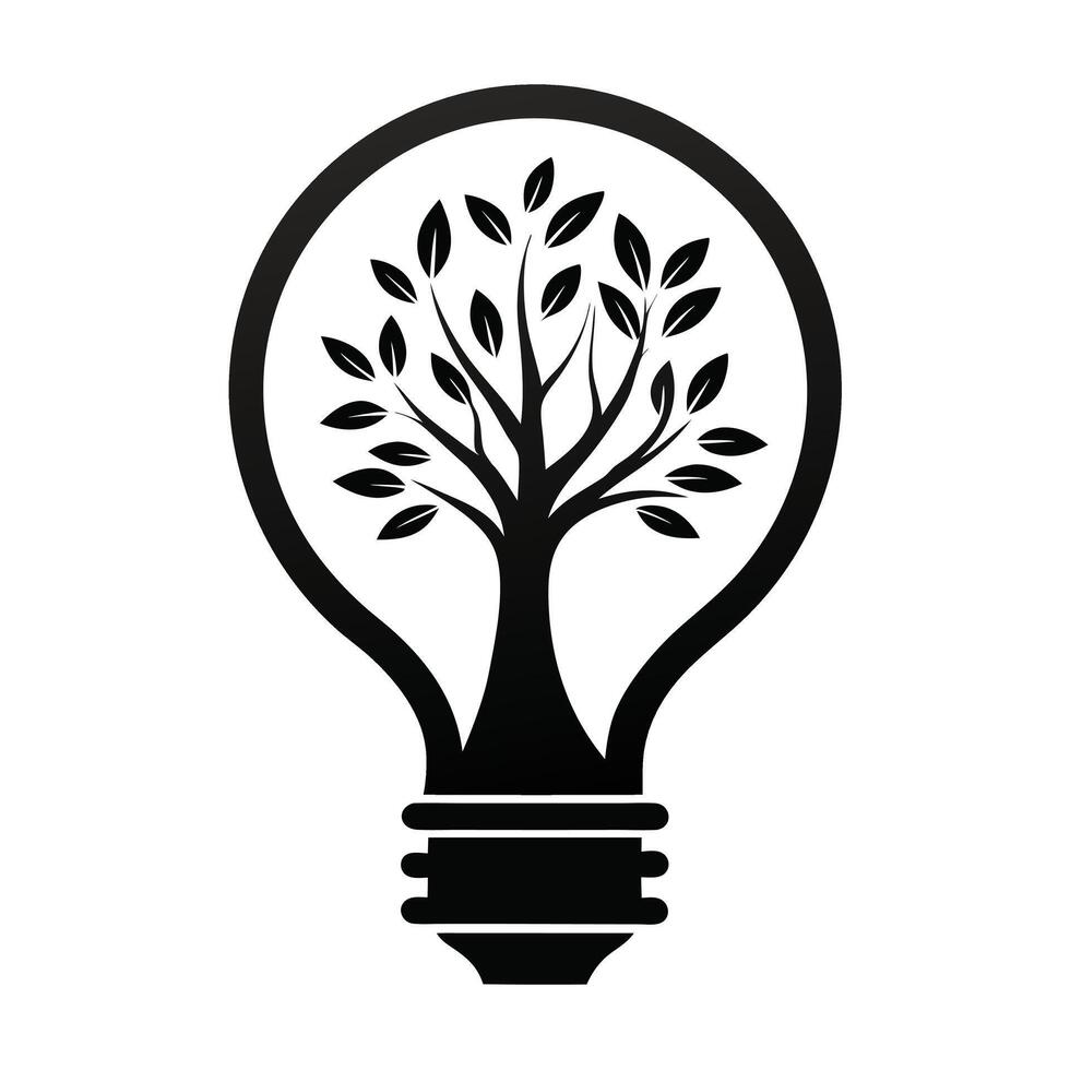 Lightbulb Tree Symbol Black Silhouette vector